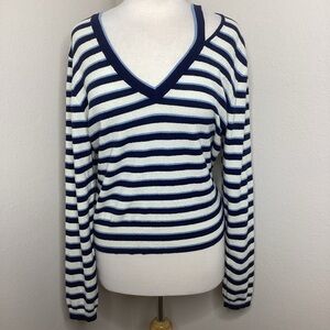 Veronica Beard Split Neck Striped Pullover Top Med